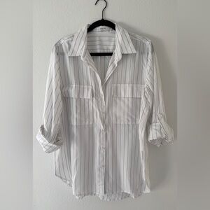 White with Black Stripe Button-Up Shirt - Babaton by Aritzia